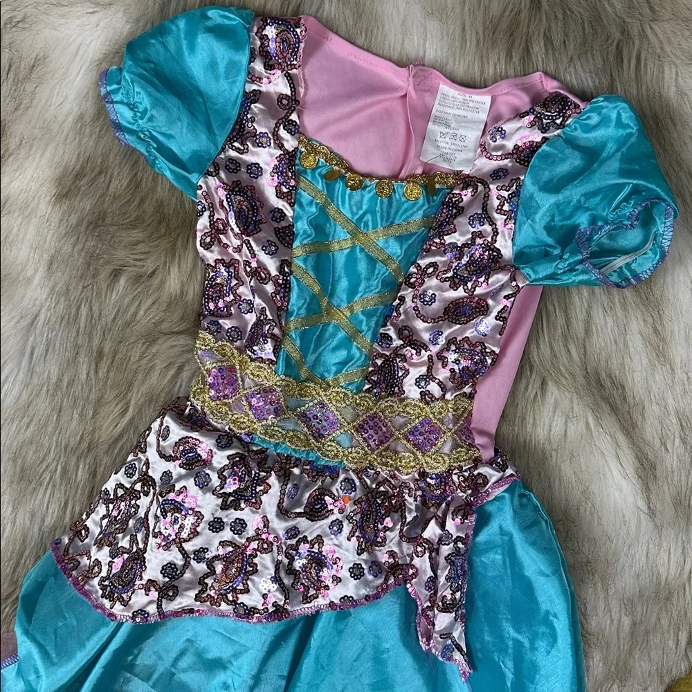 Girls Fairy Halloween Costume Dress Gold Coin Teal Pink Size M